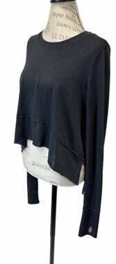 FP Movement Black Layered Crop Top Long Sleeve Raw Hem Athleisure Yoga Medium